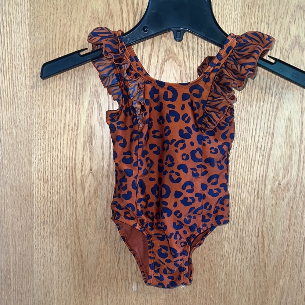 Cat Jack Toddler Girls Swimsuit Size 2T Leopard Print Ruffle brown black